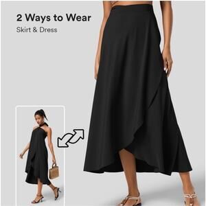 Halara Breezeful High Waisted Twisted Wrapped Resort Skirt Dress Black M